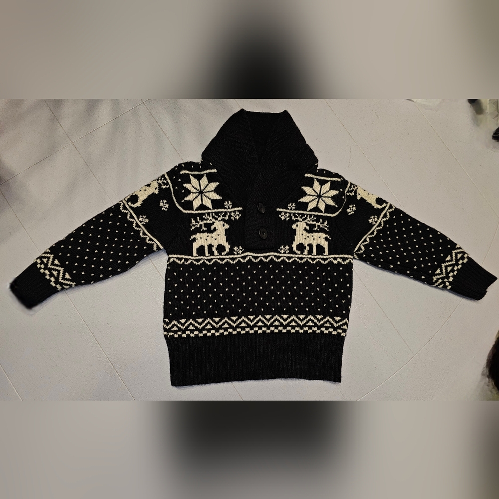 Peek...Little Peanut Sz 12-18 Months Black Sweater Pullover Reindeer - Picture 2 of 10